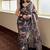 Black tropical floral soft silk saree with blouse piece
