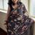 Black tropical floral soft silk saree with blouse piece