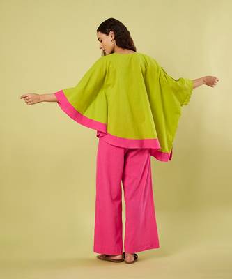 Lime green and pink cotton khadi co ord set 5
