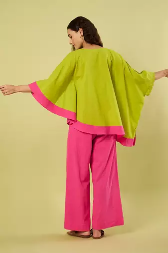 Lime green and pink cotton khadi co ord set