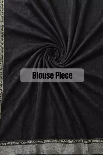 Black tropical floral soft silk saree with blouse piece