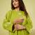 Lime green and pink printed cotton chiffon kurta set