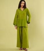 Olive green handwoven linen khadi kurta co ord set