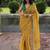 Yellow checked linen blend saree with blouse piece