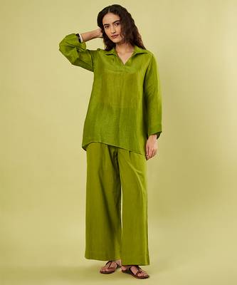 Olive green handwoven linen khadi kurta co ord set 2