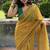 Yellow checked linen blend saree with blouse piece