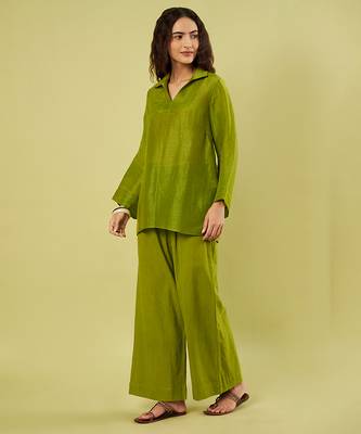 Olive green handwoven linen khadi kurta co ord set 3