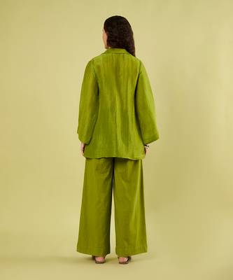 Olive green handwoven linen khadi kurta co ord set 4