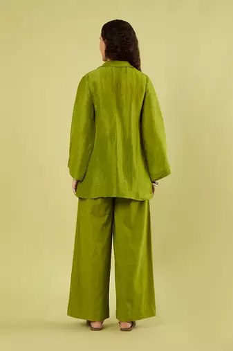 Olive green handwoven linen khadi kurta co ord set