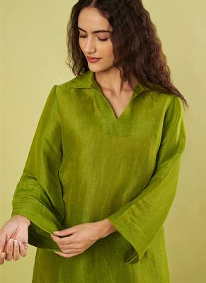 Olive green handwoven linen khadi kurta co ord set 5