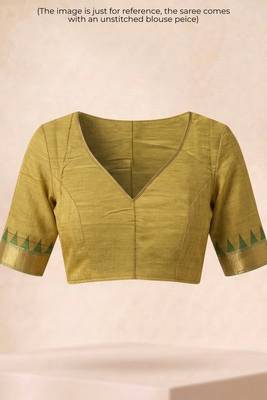 Yellow checked linen blend saree with blouse piece 5