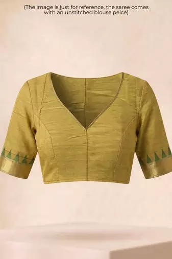 Yellow checked linen blend saree with blouse piece