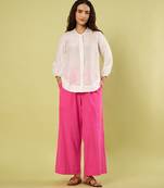 White and pink handwoven linen khadi shirt and pant set