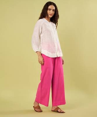 White and pink handwoven linen khadi shirt and pant set 3