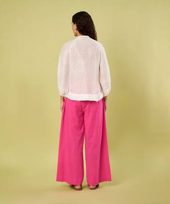 White and pink handwoven linen khadi shirt and pant set 4