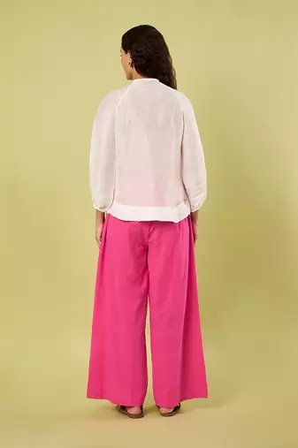 White and pink handwoven linen khadi shirt and pant set