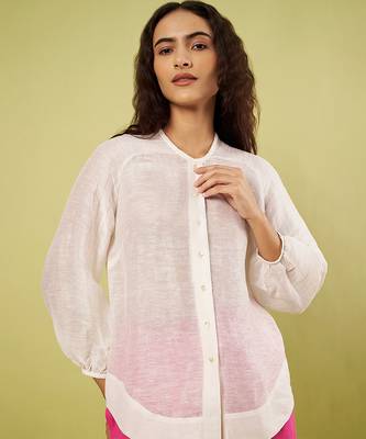 White and pink handwoven linen khadi shirt and pant set 5