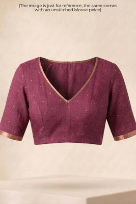 Pink striped linen blend saree with blouse piece 5