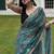 Green floral linen blend saree with blouse piece