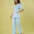 Light blue handwoven khadi cotton jacket shirt and pant set