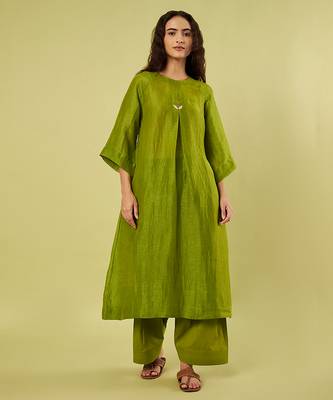 Olive green handwoven linen khadi kurta and salwar 1