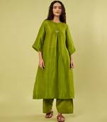 Olive green handwoven linen khadi kurta and salwar