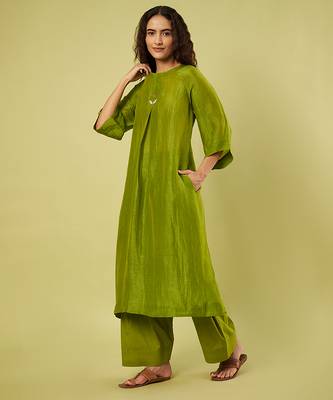 Olive green handwoven linen khadi kurta and salwar 2