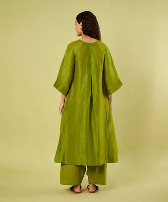 Olive green handwoven linen khadi kurta and salwar 4