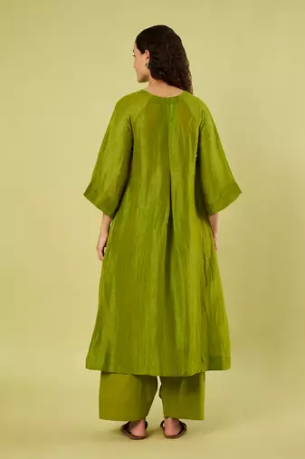 Olive green handwoven linen khadi kurta and salwar