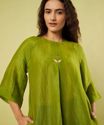 Olive green handwoven linen khadi kurta and salwar 5