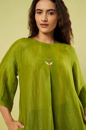 Olive green handwoven linen khadi kurta and salwar