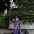 Purple checked linen blend saree with blouse piece