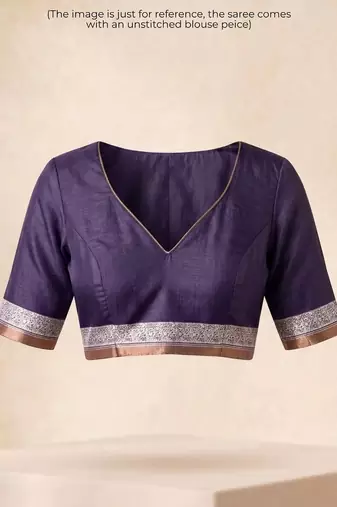 Purple checked linen blend saree with blouse piece
