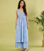 Light blue floral printed cotton kurta and palazzo set