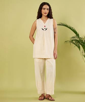 Ivory embroidered khadi cotton co ord set 1
