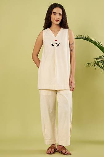 Ivory embroidered khadi cotton co ord set