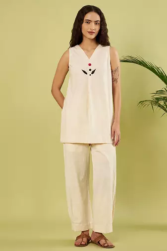 Ivory embroidered khadi cotton co ord set