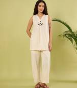 Ivory embroidered khadi cotton co ord set