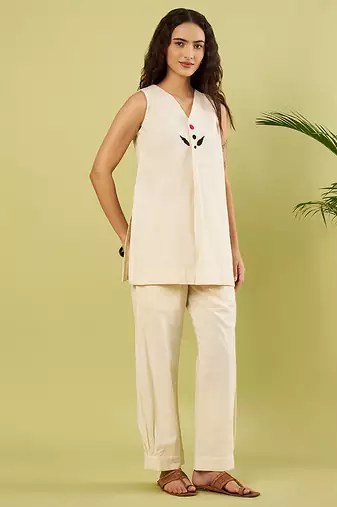 Ivory embroidered khadi cotton co ord set