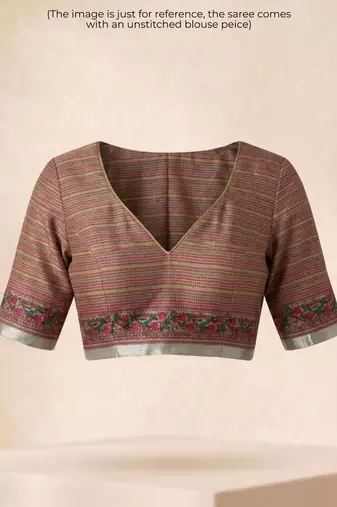 Yellow checked linen blend saree with blouse piece