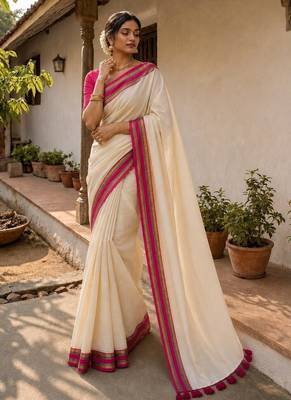 White & pink handloom mul cotton saree 5