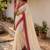 White & pink handloom mul cotton saree