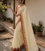 White & red handloom mul cotton saree