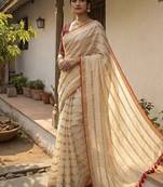 Gold & red handloom mul cotton saree