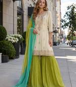 White chinon readymade suit with embroidery & codding work