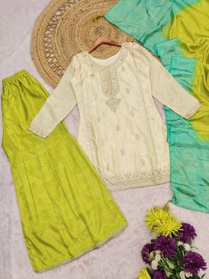 White chinon readymade suit with embroidery & codding work 3