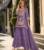 Lavender silk blend readymade suit with mirror & sequence work