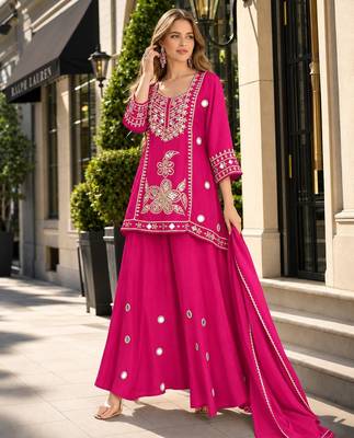 Rani silk blend readymade suit with mirror & sequence work 1