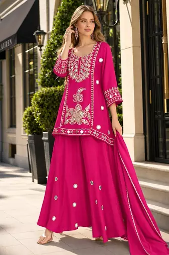 Rani silk blend readymade suit with mirror & sequence work