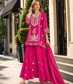 Rani silk blend readymade suit with mirror & sequence work